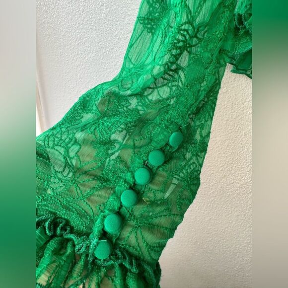 Alexis Saxon Floral Lace Ruffle Button Front Blouse Fairycore Green Sz S - Picture 4 of 9